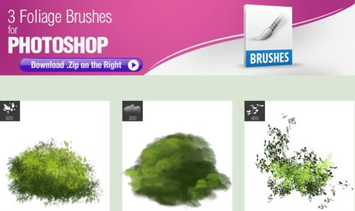 3种数字插画艺术创作树叶笔触PS笔刷素材-玩吧资源站