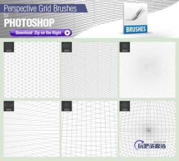 网格、立体网格线、网文线纹理PS笔刷下载-玩吧资源站