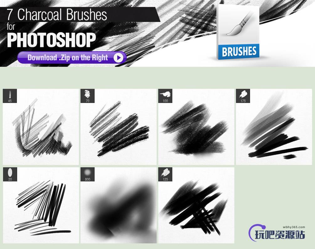 7种碳素笔、铅笔笔触Photoshop笔刷素材