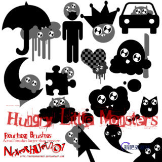 卡通怪兽云朵、雨伞、小怪兽等PS美图笔刷-玩吧资源站