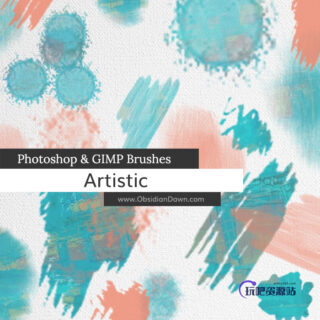 水彩、颜料画笔滴溅、涂刷痕迹PS笔刷素材-玩吧资源站