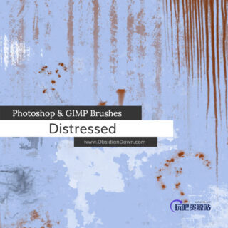 铁锈痕迹、刮痕、污水污渍、肮脏的纹理、帆布孔、开裂和剥落的油漆效果PS笔刷素材-玩吧资源站