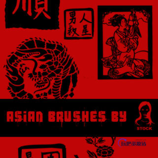 25种日本文化元素雕刻图案PS笔刷下载-玩吧资源站