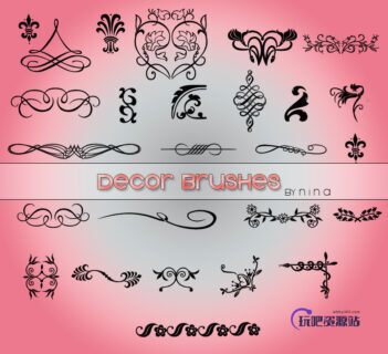 小清新欧式经典植物印花图案PS笔刷素材-玩吧资源站