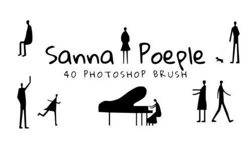 卡通音乐小人、弹钢琴的剪影PS笔刷下载-玩吧资源站