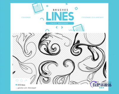 混乱线条纹理效果PS笔刷素材-玩吧资源站