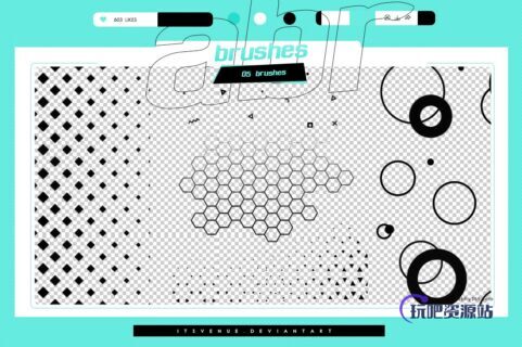蜂窝状、菱形、圆圈图案PS笔刷素材-玩吧资源站