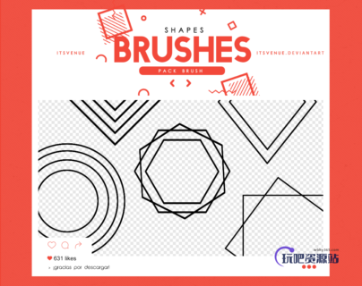 几何图形、同心圆、方框、菱形图案PS笔刷-玩吧资源站