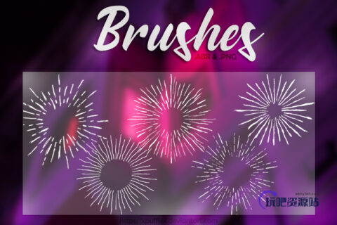 手绘涂鸦烟花、烟花爆炸扩散效果PS笔刷-玩吧资源站