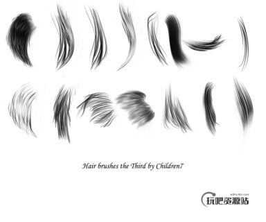 细腻毛发纹理、发丝、头发描绘PS笔刷素材-玩吧资源站