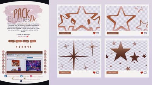 手绘五角星、空心星星图案PS笔刷-玩吧资源站