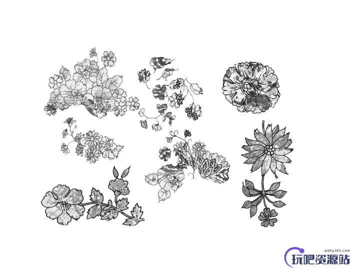花式鲜花印花图案PS笔刷下载