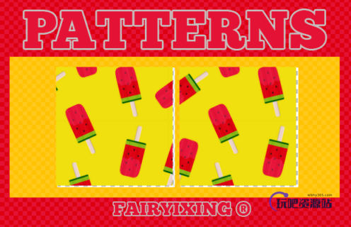 可爱的西瓜棒冰PS背景填充素材-玩吧资源站