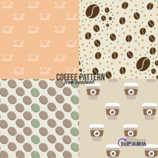 4种卡通咖啡豆、咖啡杯图形PS填充素材下载（PNG图片格式）-玩吧资源站