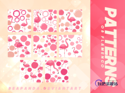 可爱卡通火烈鸟图形背景Photoshop填充图案底纹素材 Patterns 下载-玩吧资源站