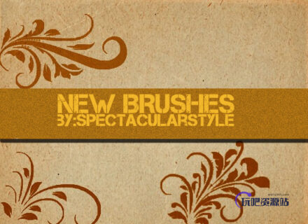 版刻式植物印花图案PS笔刷素材下载-玩吧资源站