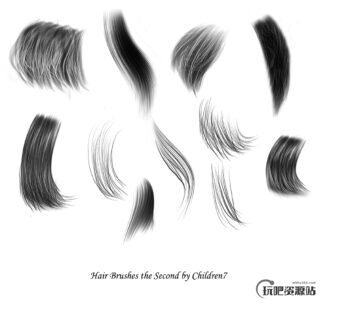 高级儿童头发、发丝、毛发纹理PS笔刷素材-玩吧资源站