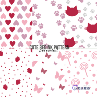 可爱爱心、猫脚印、狗脚印、草莓、蝴蝶、棒棒糖图形PS装饰背景笔刷（PNG图片格式）-玩吧资源站