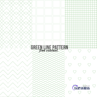 小清新绿色线条组合纹理背景PS笔刷素材（PNG格式素材）-玩吧资源站