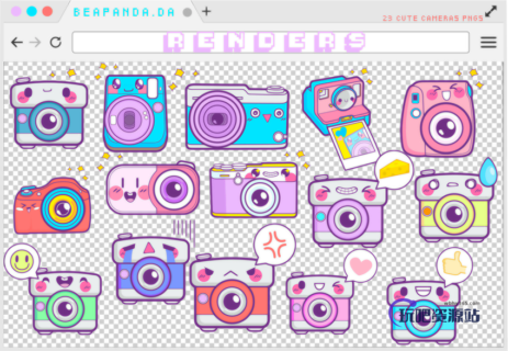 超可爱卡通相机标签贴纸PS笔刷素材（PNG透明格式）-玩吧资源站