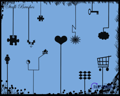 非主流拼图、爱心、太阳、钥匙等背景装饰PS笔刷素材-玩吧资源站