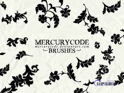 漂亮的植物艺术蕨类印花图案PS笔刷素材下载-玩吧资源站