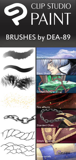 云朵、皮肤、头发、衣服、眼睛、水晶、宝石、铁链、水波纹等混合型sut画笔下载（非PS笔刷素材）