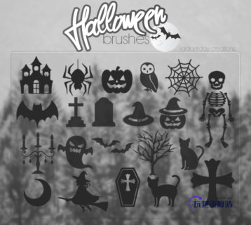 可爱恐怖万圣节卡通剪影图像PS笔刷下载-玩吧资源站