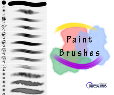 油墨、水彩颜料画笔笔触PS笔刷素材-玩吧资源站