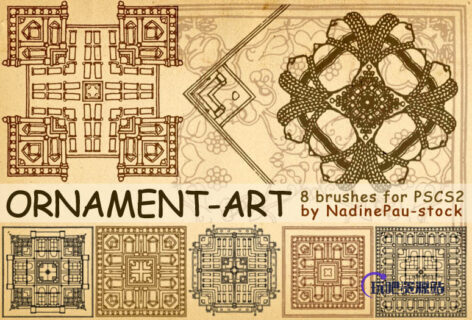 手绘线框式镜像图案装饰PS笔刷下载-玩吧资源站