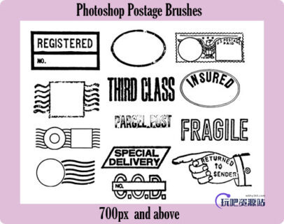 邮戳印记、邮资印章PS笔刷素材下载-玩吧资源站