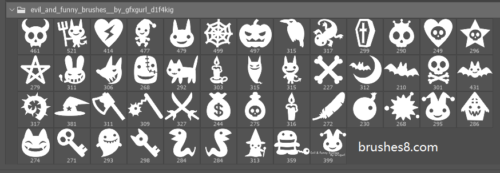 48种可爱的骷髅头、万圣节南瓜图案、蝙蝠怪等PS节日装扮美图笔刷-玩吧资源站
