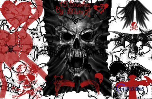 邪恶头颅、恶魔骷髅头、魔鬼图案PS笔刷下载-玩吧资源站