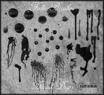 恐怖血液、液体滴溅、溅射效果纹理PS笔刷下载-玩吧资源站