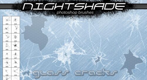 玻璃孔洞纹理、被打破的玻璃碎片效果PS笔刷下载-玩吧资源站