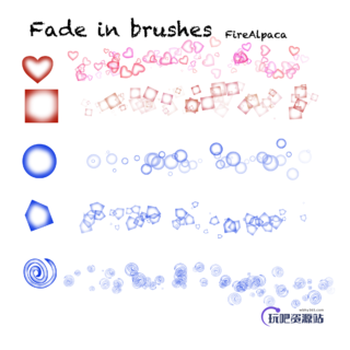 渐变效果的爱心、正方形、圆形、螺旋图案PS笔刷下载（PNG透明图片格式）-玩吧资源站