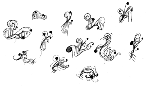 手绘音符式印花、花纹图案PS笔刷素材-玩吧资源站