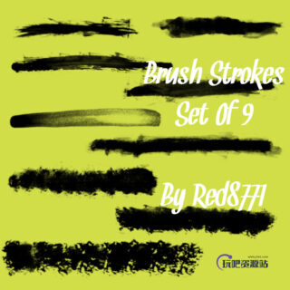 9种水墨、油漆笔触、画笔纹理PS笔刷下载-玩吧资源站