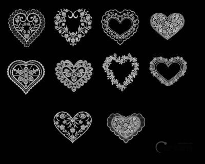 漂亮的刺绣式、蕾丝边花纹风格爱心图案PS心形笔刷-玩吧资源站