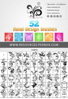 52种漂亮的艺术植物花纹图案PS笔刷素材-玩吧资源站