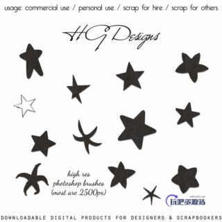 海星、五角星、星星图案PS笔刷素材-玩吧资源站