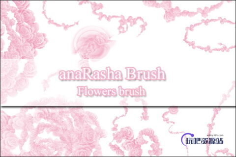 鲜花花圈图形装饰PS笔刷素材-玩吧资源站