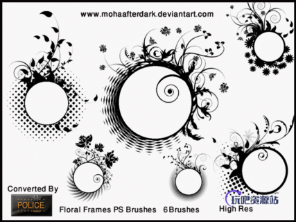 漂亮的圆圈式植物印花图案PS笔刷下载-玩吧资源站