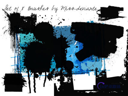 油漆泼墨效果、涂鸦喷溅纹理PS笔刷素材-玩吧资源站