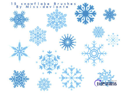 15种花式雪花图案、经典印花效果PS笔刷素材下载-玩吧资源站