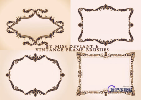 欧式古典印花图案边框装饰PS笔刷素材-玩吧资源站