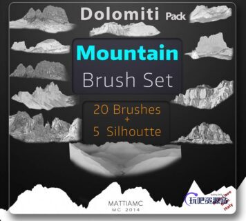 冰山、山地、冰川效果Photoshop地形笔刷-玩吧资源站