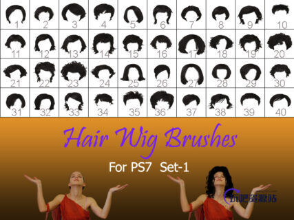 40种女士、女生假发头套、发型造型Photoshop美图头发笔刷 #.1-玩吧资源站
