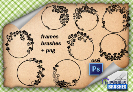 圆圈式植物花草图案PS笔刷下载-玩吧资源站