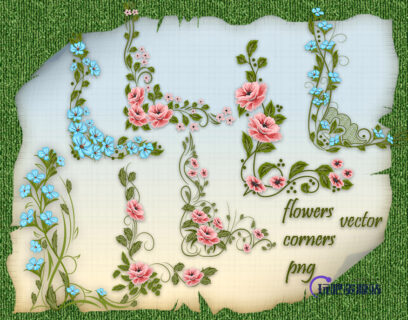 美丽的鲜花花朵边角图案PS笔刷下载（PNG透明格式）-玩吧资源站